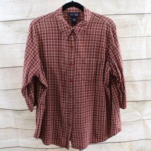 VENEZIA Red & Cream Plaid, 3/4 Sleeve, Button Down